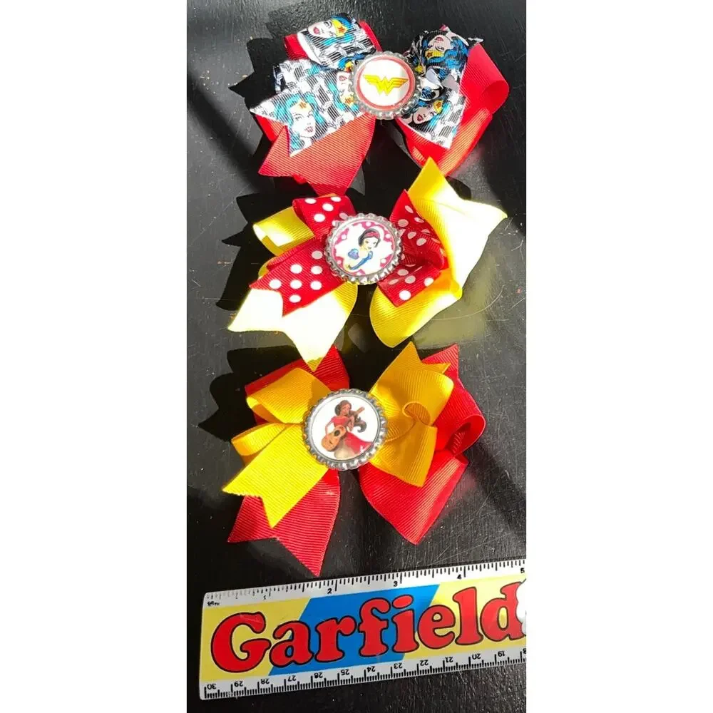 Handmade Disney Princesses Assorted Hair Bows Moana Star Wars Snow White Lot 12